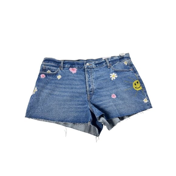 Old Navy Sky-Hi A-Line Denim Shorts Women's Size‎ 22 Floral Embroidery NEW - Picture 3 of 13